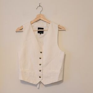 White Linen Blend Vest With Adjustable Back